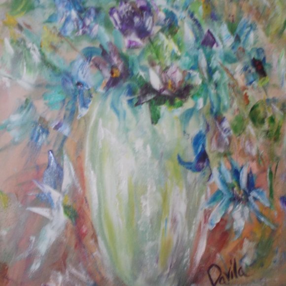 Original "Passionate Purple Floral" impressionistic oil painting by Davila - Picture 3 of 5